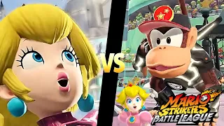 Mario Strikers Battle League Team Peach vs Team Diddy Kong in Planetoid