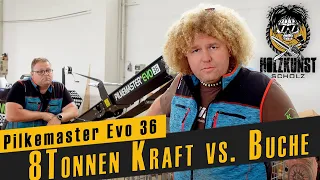 8 Tonnen Spaltdruck gegen Buche / Pilkemaster  EVO36 Säge-Spaltautomat / Holzkunst Scholz offiziell