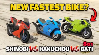 GTA 5 Online: SHINOBI VS HAKUCHOU VS BATI 801 (WHICH IS FASTEST MOTORCYCLE?)