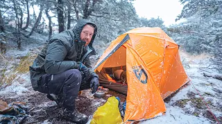 WINTER STORM CAMPING - SNOW - Heavy Rain - Strong Winds - THUNDER