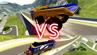Train vs Belaz 75710 Jump Arena Competition Beamng drive 4K Ultra HD