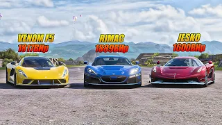 FH5 DRAG RACE - Hennessey Venom F5 Vs Rimac .C. Two Vs Koenigsegg Jesko