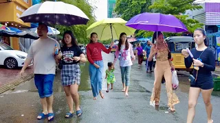 Cambodia Rainy Walk: So Cool, Relaxing, Wet Street | Evening Rainy Walking 2023