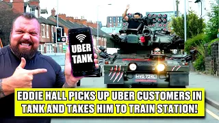 Eddie Hall Picks Up Uber Rider In Tank and Takes Him To Train Station! #uber