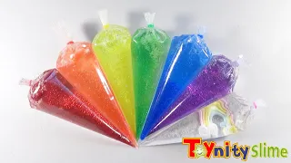 Making Super Clear Rainbow Glitter Slime with Piping Bags ★ASMR★ Satisfying Slime ✦Relaxing ✦ DIY