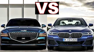 Genesis G80 vs BMW 5 Series (2021) Excellent luxury sedan cars! (full review) g80, 540i.