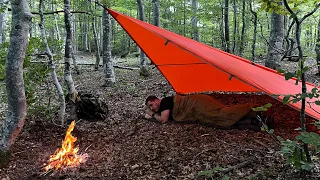 Solo Overnight, Camping in Croatia - Diamond Tarp Shelter, Bushcraft and Survival Skils - ASMR