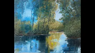 Palette Knife Painting Forest and Lake/ Oil Painting