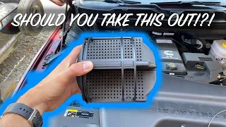 Remove this on the 5th Gen Cummins for more TURBO WHISTLE!!! (Intake Baffle)