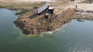 Beautiful Powerfully SHANTUI Bulldozer and SHAMAN Dump Trucks Building Road Construction