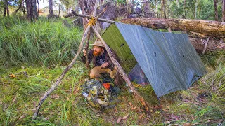 Building a BUSHCRAFT Tarp Shelter During a STORM in the Australian Bush