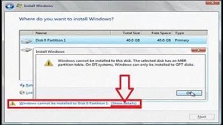 Fix Windows Cannot be Installed to Disk 0 Partition 1 Error GPT Style