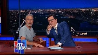 Jon Stewart Takes Over Colbert's Late Show Desk