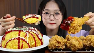 ASMR | SUB | OMURICE & FRIED CHICKEN | COOKING & MUKBANG | EATING SOUNDS