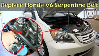 How To Replace Honda V6 Serpentine Belt - Odyssey Pilot Ridgeline MDX