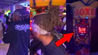 KSI Shows Fans INSANE Strength On Punch Machine!