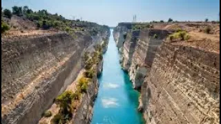 Passing through Narrowest Canal in the World. Corinth canal