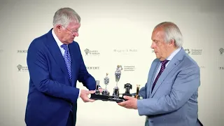 PFA's Gordon Taylor Receives A PFA Merit Award From Sir Alex Ferguson