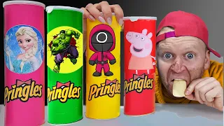 프링글스를 먹으면 무엇으로 변할까요! 알리의 마법 Mukbang Giant Pringles with elsa and Hulk by PelMen