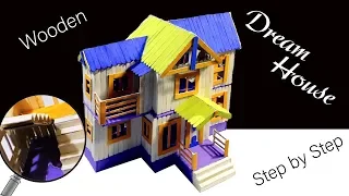 Colorful Dream House | Diy popsicle stick crafts house - Step by Step