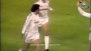 Real Madrid 5 Colonia 1. Partido de ida final UEFA . Temporada 1985 86