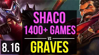 SHACO vs GRAVES (JUNGLE) ~ 1400+ games, KDA 21/6/10, Dominating ~ EUW Challenger ~ Patch 8.16