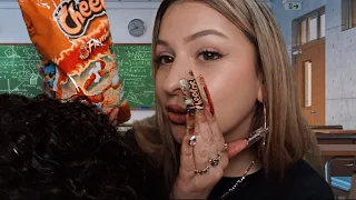 ASMR Hot Cheeto Girl sits in back of you in class🌶️ She plays with your hair & does your makeup!😚