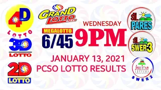 Lotto Result January 13 2021 (Wednesday), 6/55, 6/45, 3D, 2D | PCSO lotterry draw