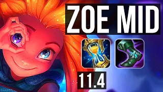 ZOE vs ZED (MID) | 6/0/5, 1900+ games, 1.7M mastery, Dominating | KR Diamond | v11.4