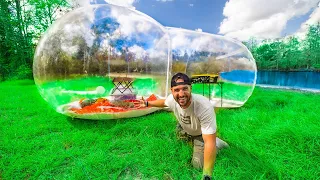 24hr Inflatable BUBBLE Tent SWAMP Camping Challenge!! (Lightning Storm)