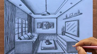 How to Draw a Living Room using 1-Point Perspective step by steps