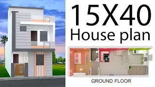 15X40 house plan with 3d elevation by nikshail