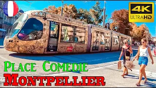 Montepellier, France, Place Comedie - 4k UHD 60fps -walking tour- with Subtitles