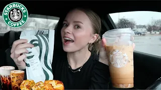 FINALLY trying STARBUCKS *NEW* winter menu !! hazelnut shaken espresso, potato cheddar bakes, etc