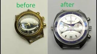 Restoration Poljot Chronograph 3133 Ocean Watchmaking before and after ремонт часов Полет Океан