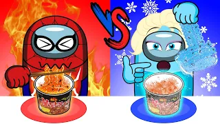 뜨거운 빨강 VS 차가운 파랑 음식 대결 - 어몽어스 애니메이션 먹방  Hot VS Cold Food Challenge (Red VS Blue #2)