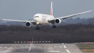 Crosswind LANDINGS during a STORM at Düsseldorf  B777, 767, 757 A330 - Storm Andrea