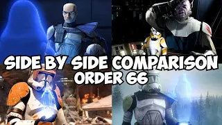 Order 66 Side By Side Comparison (Bad Batch, Revenge Of The Sith, Clone Wars, Jedi Fallen Order)