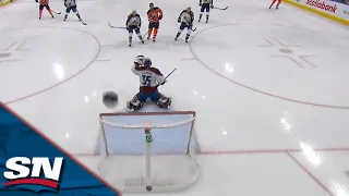 Evan Bouchard Bats In Own Rebound Off Glass To Score Unbelievable Goal