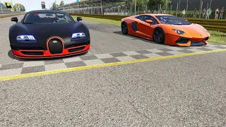 Bugatti Veyron 16.4 SS vs Lamborghini Aventador LP700-4 ( Fail ) at Monza Full Course