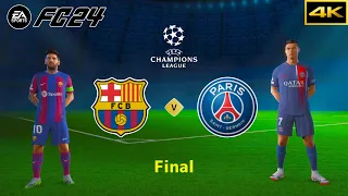 FC 24 - FC BARCELONA vs. PSG - Ft. Messi, Ronaldo - UEFA CHAMPIONS LEAGUE FINAL - [4K]