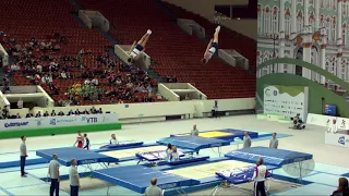 Russian Federation 1 (RUS) M - 2018 Trampoline Worlds, St. Petersburg (RUS) - Qualif Synchro R1