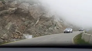 Transalpina Road, August 2020, Romania. Driving in clouds at 2000 meters altitude.