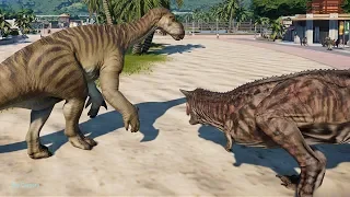 2 Iguanodon & 2 Carnotaurus Breakout & Fight! Jurassic World Evolution (4K 60FPS)