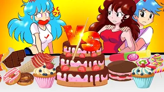 ICE CREAM MUKBANG (Sky vs Girfriend) | FNF ANIMATION MUKBANG COMPILATION | 감옥 도전 애니메이션 먹방 금요일 밤 재미