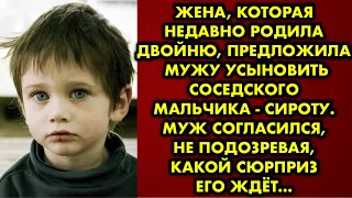 Жена, которая недавно родила двойню, предложила мужу усыновить соседского мальчика - сироту. Муж…