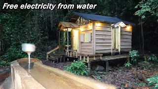 Build free hydroelectricity for wooden cabin in the forest in 5 minutes | Living off grid in forest