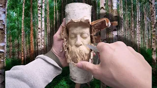 Relaxing Wood Carving Sculpture--Hand Carving a Woodspirit--Tutorial