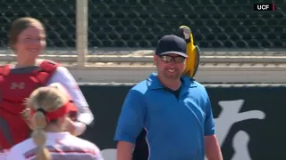 Parrot lands on umpire at college softball game