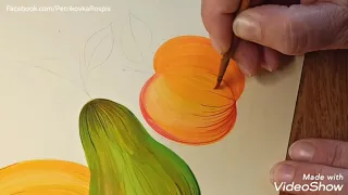 Рисуем яблоко и грушу. Петриковская роспись. Петриківський розпис. Easy One Stroke Painting